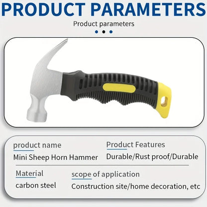 Multifunctional Mini Ramshorn Hammer 160 mm Engineering Handle Lightweight Portable Carpentry Window Breaking Hand Tools Home
