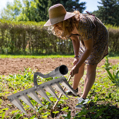 5/6/7/8 Teeth Iron Gardening Hoe Weeding Rake Farm Tool Grasping Raking Loosening Soil Nail Rake Tool Artifact Harrow Farm Tool